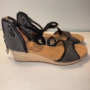 UGG Espadrille Wedge Sandals Ankle‎ Tie Cork Platform Gray Size 7